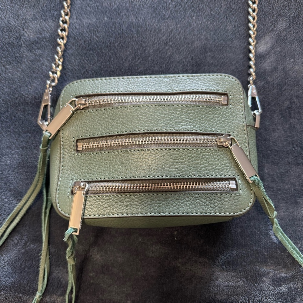 Rebecca Minkoff Zip Moto Mini Crossbody Bag Purse Green Silver